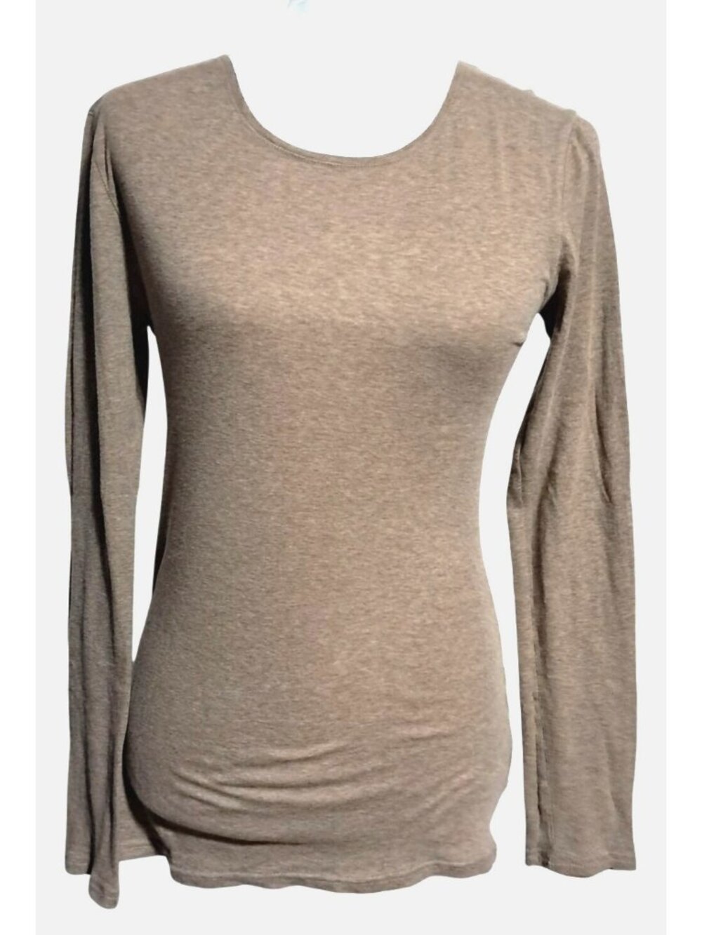 Vintage Y2K‎ Old Navy Top Women Medium Beige Cotton Long Sleeve Crew Neck Shirt